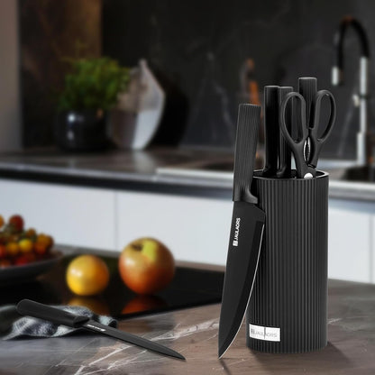 Knife set, 9 Pieces Knives Set for Kitchen with Block and Sharpener, Stainless Steel Dishwasher Safe Knives Set for Kitchen Home Use, Black