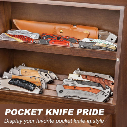 Pocket Knife Display Case for 22–30 Folding Knives, Drawer with Removable Display Shelf, Knife Organizer Storage Box, Gift for Men