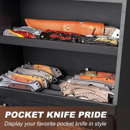 Pocket Knife Display Case for 22–30 Folding Knives, Drawer with Removable Display Shelf, Knife Organizer Storage Box, Gift for Men