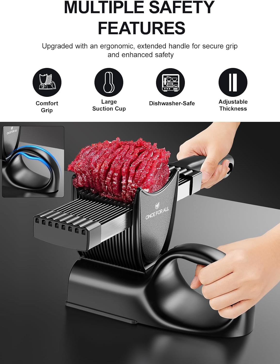 Fresh Meat Slicer, Adjustable 2 or 4 mm, Jerky Slicer, 17-in-1
