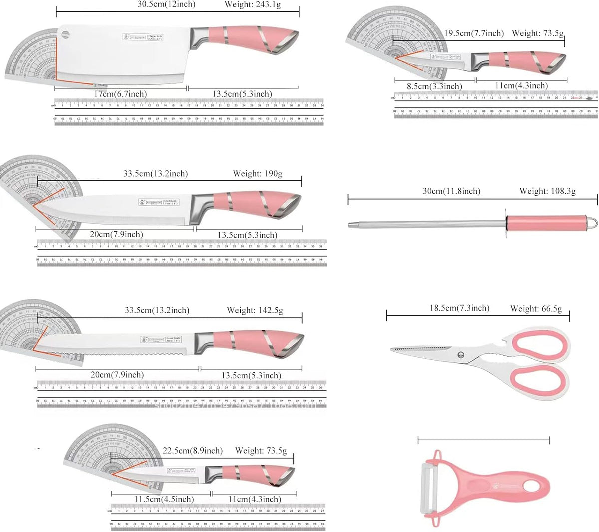 9Pcs Premium Red Kitchen Knife Set with Block,Cutlery Set for Women Gift | High Carbon Stainless Steel Chef Knives,Sharp,Non Stick,Anti-Rust Ergonomic Handle,Acrylic Holder,Easy Care