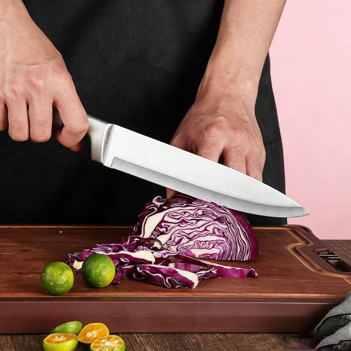 9Pcs Premium Red Kitchen Knife Set with Block,Cutlery Set for Women Gift | High Carbon Stainless Steel Chef Knives,Sharp,Non Stick,Anti-Rust Ergonomic Handle,Acrylic Holder,Easy Care