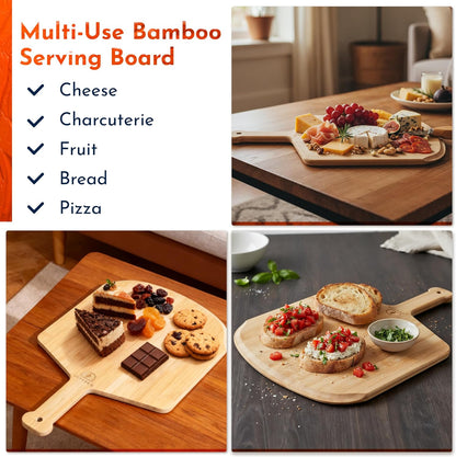 Wooden Pizza Peel 16 Inch Board with Engraved Sizes - Multi-Purpose Bamboo Pizza Cutting Board, Wood Pizza Peel, Pizza Spatula Paddle, and Serving Board with Size and Cutting Guide