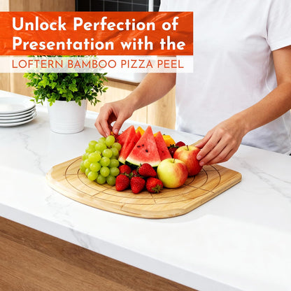 Wooden Pizza Peel 16 Inch Board with Engraved Sizes - Multi-Purpose Bamboo Pizza Cutting Board, Wood Pizza Peel, Pizza Spatula Paddle, and Serving Board with Size and Cutting Guide