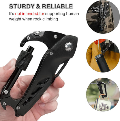 Multitool Carabiner with Pocket Knife, Bottle Opener | Stocking Stuffers Gifts for Men, EDC Carabiners with Folding Knives, Window Breaker and Screwdriver, Gear for Camping Hiking