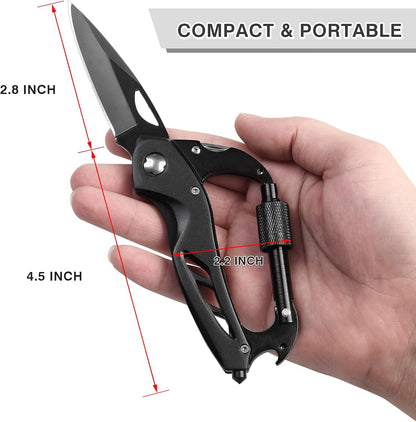 Multitool Carabiner with Pocket Knife, Bottle Opener | Stocking Stuffers Gifts for Men, EDC Carabiners with Folding Knives, Window Breaker and Screwdriver, Gear for Camping Hiking