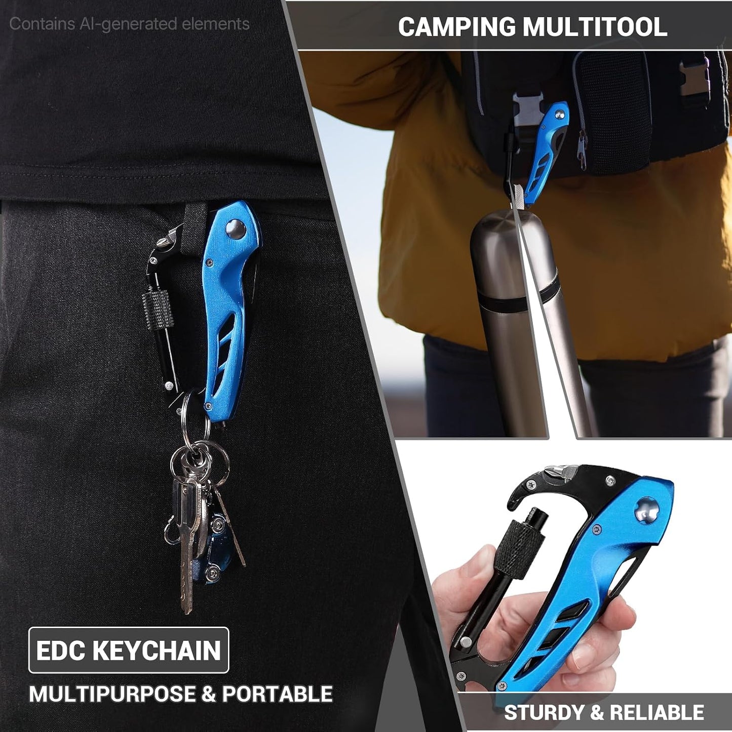 Multitool Carabiner with Pocket Knife, Bottle Opener | Stocking Stuffers Gifts for Men, EDC Carabiners with Folding Knives, Window Breaker and Screwdriver, Gear for Camping Hiking