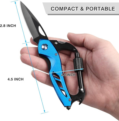 Multitool Carabiner with Pocket Knife, Bottle Opener | Stocking Stuffers Gifts for Men, EDC Carabiners with Folding Knives, Window Breaker and Screwdriver, Gear for Camping Hiking