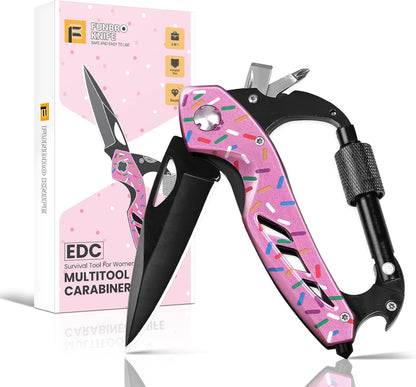 Multitool Carabiner with Pocket Knife, Bottle Opener | Stocking Stuffers Gifts for Men, EDC Carabiners with Folding Knives, Window Breaker and Screwdriver, Gear for Camping Hiking