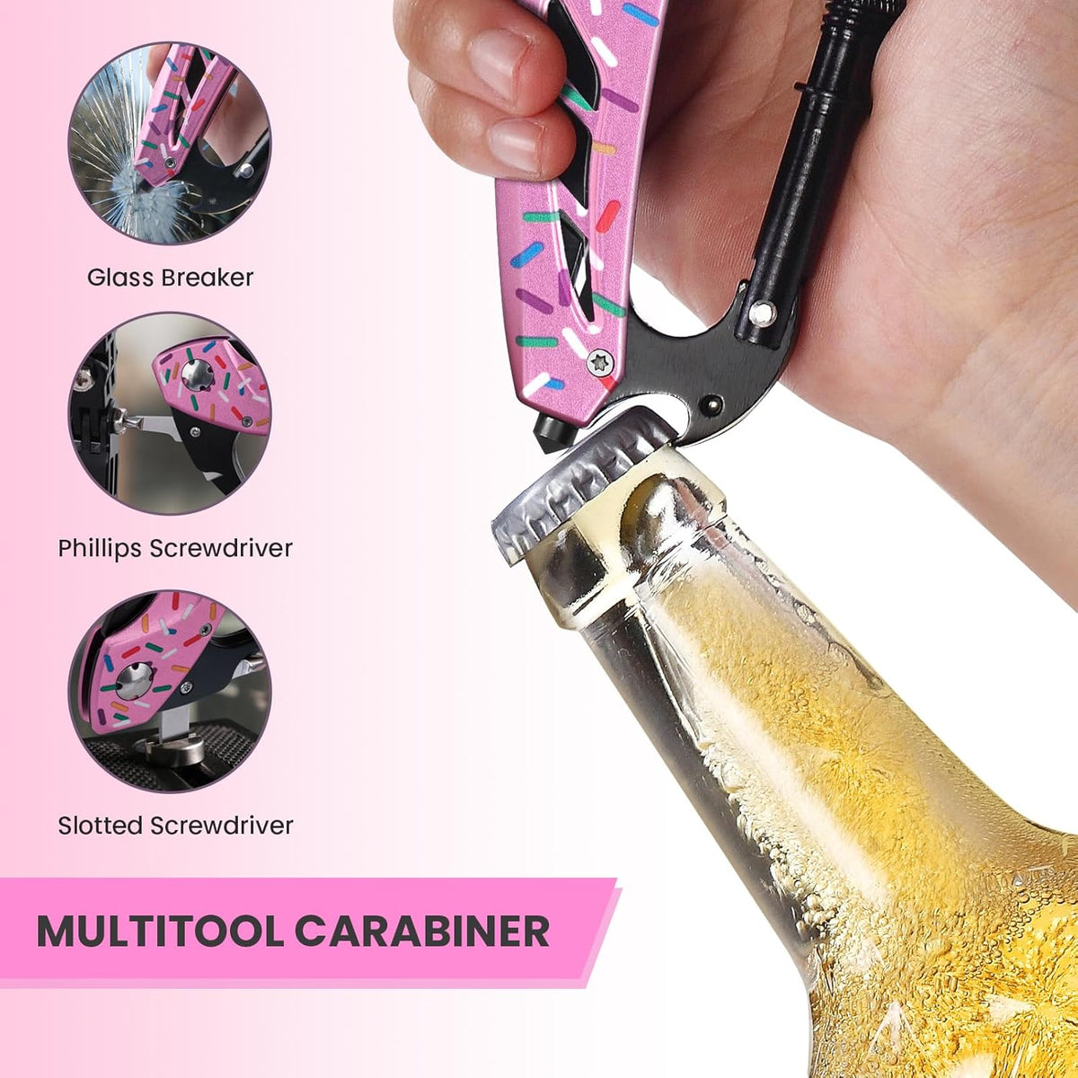 Multitool Carabiner with Pocket Knife, Bottle Opener | Stocking Stuffers Gifts for Men, EDC Carabiners with Folding Knives, Window Breaker and Screwdriver, Gear for Camping Hiking