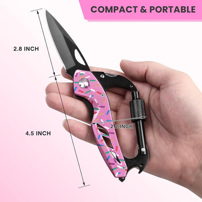 Multitool Carabiner with Pocket Knife, Bottle Opener | Stocking Stuffers Gifts for Men, EDC Carabiners with Folding Knives, Window Breaker and Screwdriver, Gear for Camping Hiking