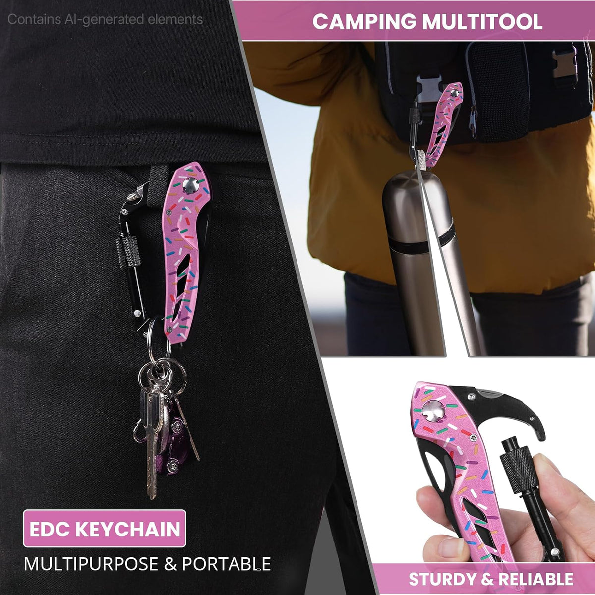 Multitool Carabiner with Pocket Knife, Bottle Opener | Stocking Stuffers Gifts for Men, EDC Carabiners with Folding Knives, Window Breaker and Screwdriver, Gear for Camping Hiking