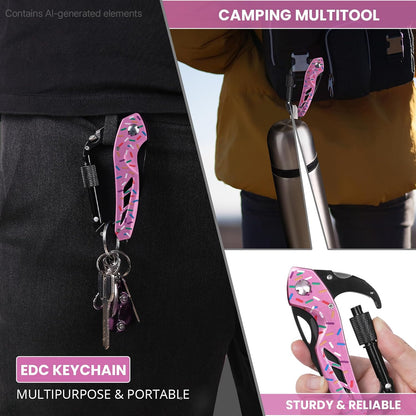Multitool Carabiner with Pocket Knife, Bottle Opener | Stocking Stuffers Gifts for Men, EDC Carabiners with Folding Knives, Window Breaker and Screwdriver, Gear for Camping Hiking