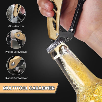 Multitool Carabiner with Pocket Knife, Bottle Opener | Stocking Stuffers Gifts for Men, EDC Carabiners with Folding Knives, Window Breaker and Screwdriver, Gear for Camping Hiking