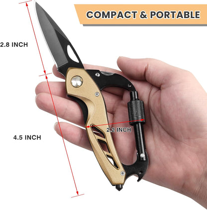 Multitool Carabiner with Pocket Knife, Bottle Opener | Stocking Stuffers Gifts for Men, EDC Carabiners with Folding Knives, Window Breaker and Screwdriver, Gear for Camping Hiking