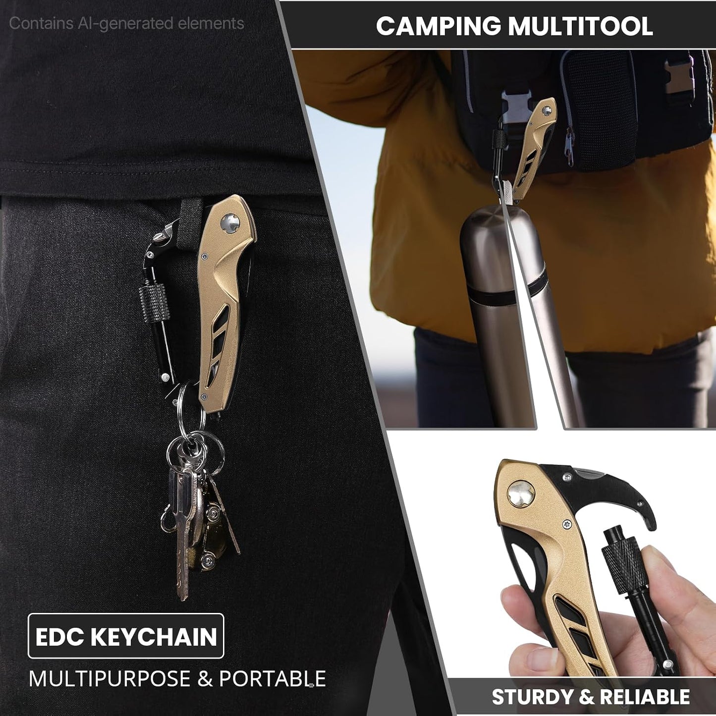Multitool Carabiner with Pocket Knife, Bottle Opener | Stocking Stuffers Gifts for Men, EDC Carabiners with Folding Knives, Window Breaker and Screwdriver, Gear for Camping Hiking