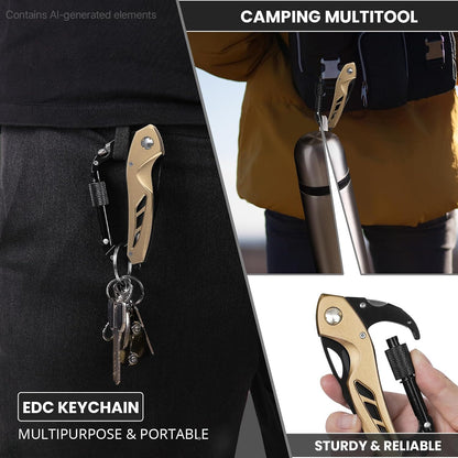 Multitool Carabiner with Pocket Knife, Bottle Opener | Stocking Stuffers Gifts for Men, EDC Carabiners with Folding Knives, Window Breaker and Screwdriver, Gear for Camping Hiking
