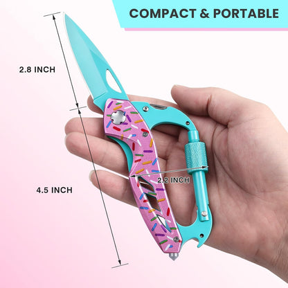 Multitool Carabiner with Pocket Knife, Bottle Opener | Stocking Stuffers Gifts for Men, EDC Carabiners with Folding Knives, Window Breaker and Screwdriver, Gear for Camping Hiking