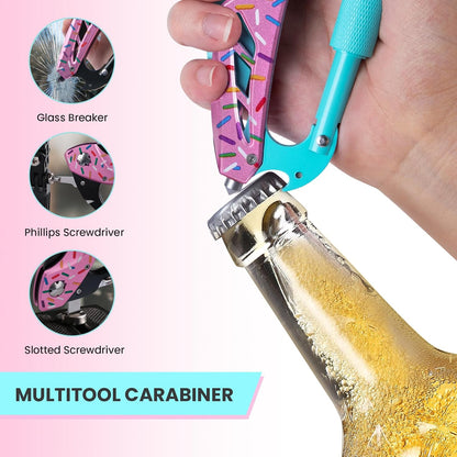 Multitool Carabiner with Pocket Knife, Bottle Opener | Stocking Stuffers Gifts for Men, EDC Carabiners with Folding Knives, Window Breaker and Screwdriver, Gear for Camping Hiking