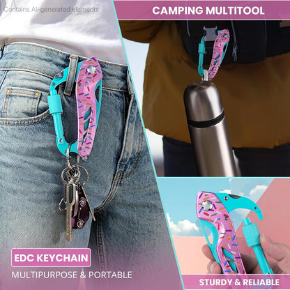 Multitool Carabiner with Pocket Knife, Bottle Opener | Stocking Stuffers Gifts for Men, EDC Carabiners with Folding Knives, Window Breaker and Screwdriver, Gear for Camping Hiking