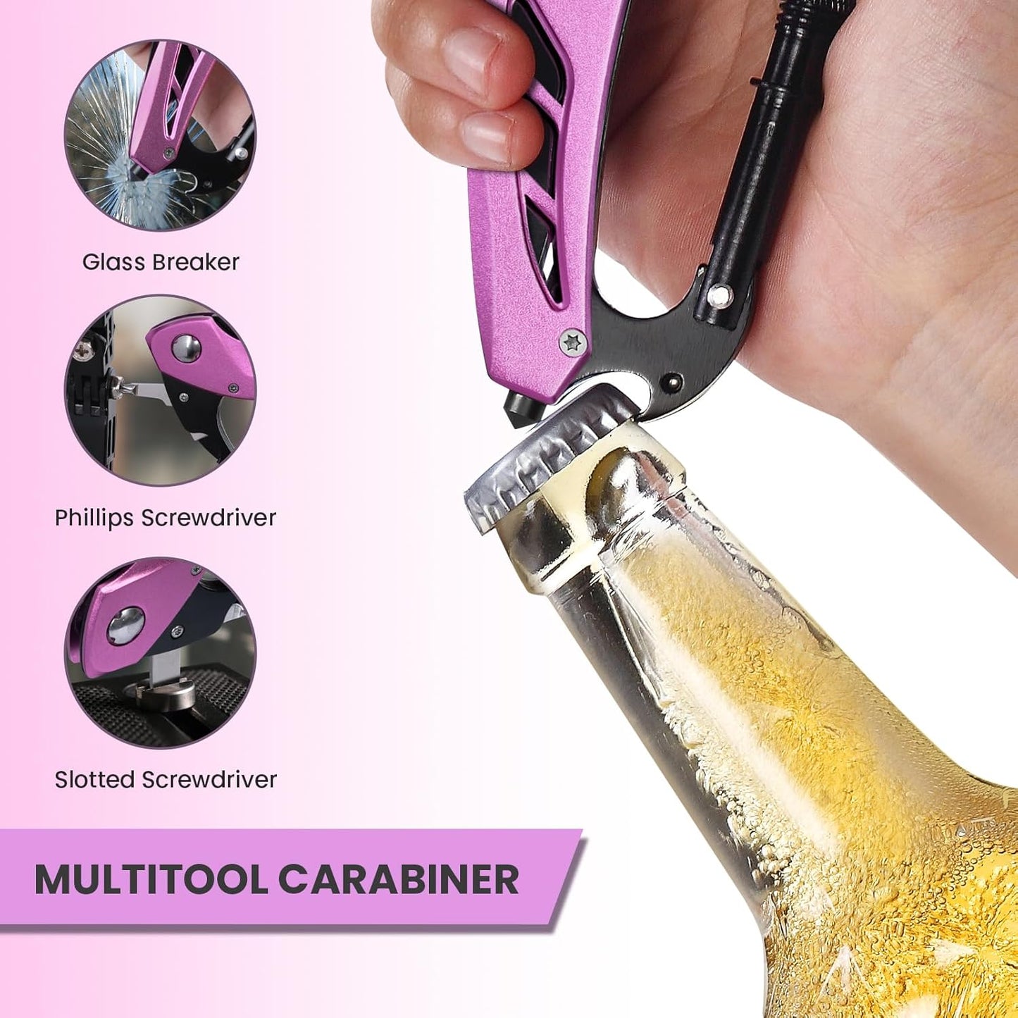 Multitool Carabiner with Pocket Knife, Bottle Opener | Stocking Stuffers Gifts for Men, EDC Carabiners with Folding Knives, Window Breaker and Screwdriver, Gear for Camping Hiking