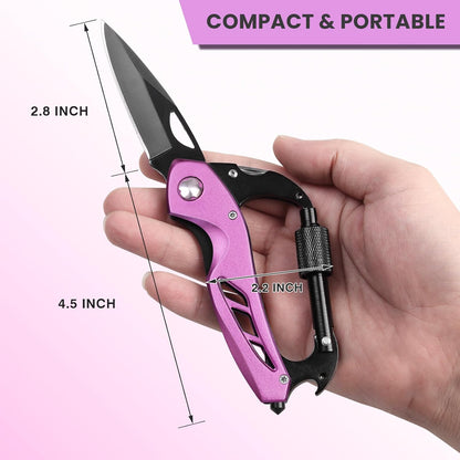 Multitool Carabiner with Pocket Knife, Bottle Opener | Stocking Stuffers Gifts for Men, EDC Carabiners with Folding Knives, Window Breaker and Screwdriver, Gear for Camping Hiking