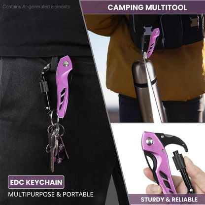 Multitool Carabiner with Pocket Knife, Bottle Opener | Stocking Stuffers Gifts for Men, EDC Carabiners with Folding Knives, Window Breaker and Screwdriver, Gear for Camping Hiking
