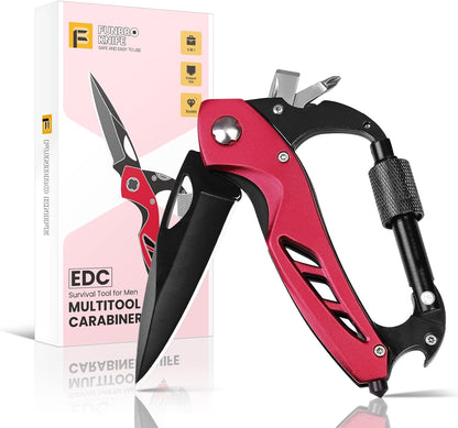 Multitool Carabiner with Pocket Knife, Bottle Opener | Stocking Stuffers Gifts for Men, EDC Carabiners with Folding Knives, Window Breaker and Screwdriver, Gear for Camping Hiking