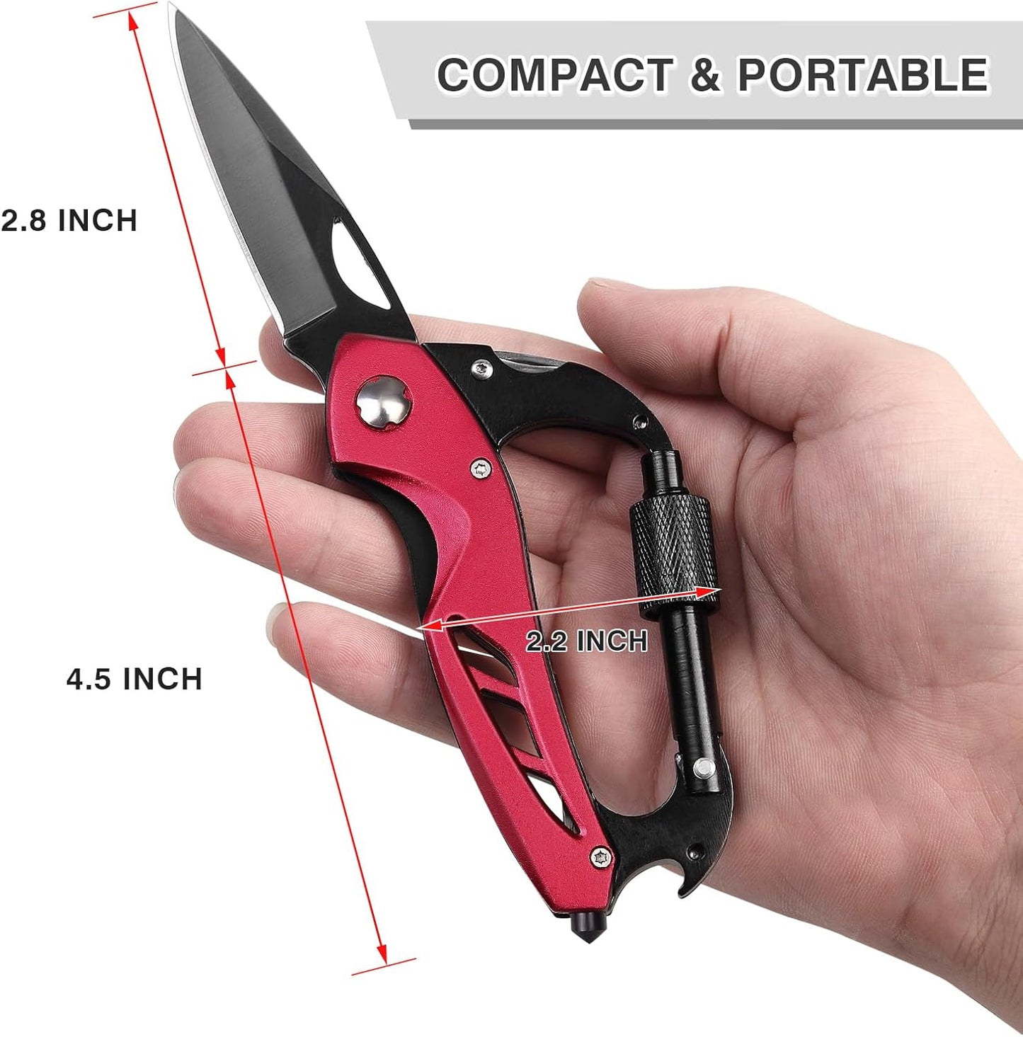 Multitool Carabiner with Pocket Knife, Bottle Opener | Stocking Stuffers Gifts for Men, EDC Carabiners with Folding Knives, Window Breaker and Screwdriver, Gear for Camping Hiking