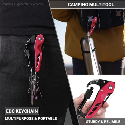 Multitool Carabiner with Pocket Knife, Bottle Opener | Stocking Stuffers Gifts for Men, EDC Carabiners with Folding Knives, Window Breaker and Screwdriver, Gear for Camping Hiking