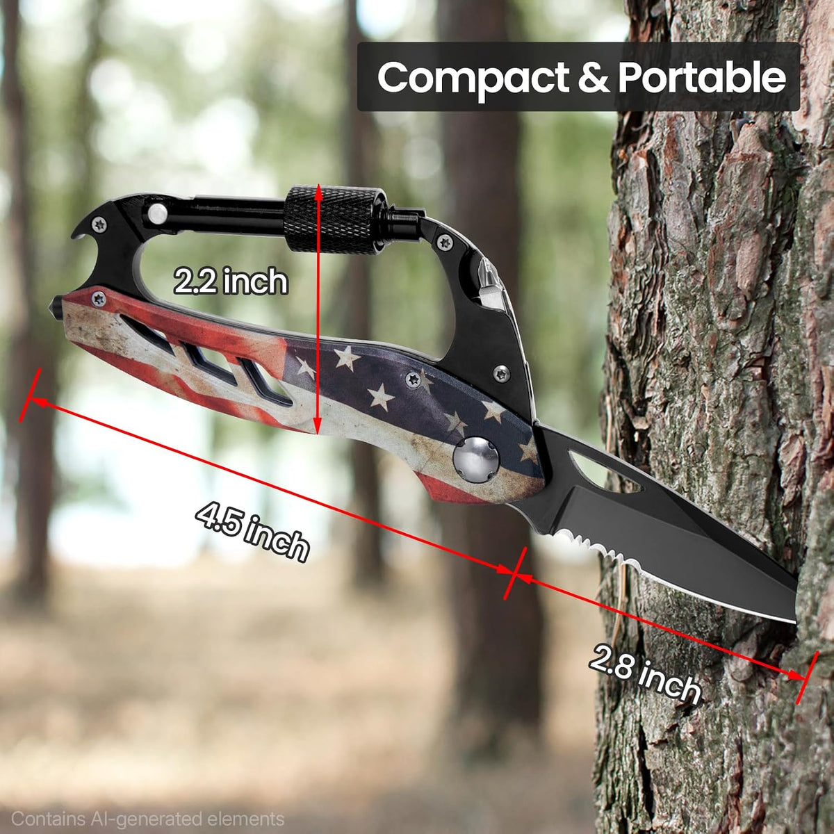 Multitool Carabiner with Pocket Knife, Bottle Opener | Stocking Stuffers Gifts for Men, EDC Carabiners with Folding Knives, Window Breaker and Screwdriver, Gear for Camping Hiking