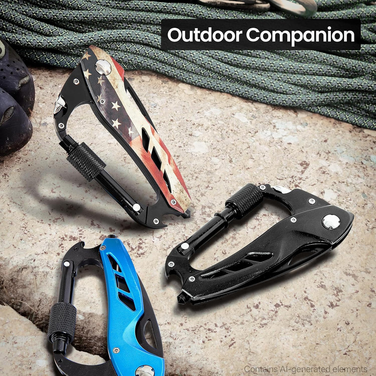Multitool Carabiner with Pocket Knife, Bottle Opener | Stocking Stuffers Gifts for Men, EDC Carabiners with Folding Knives, Window Breaker and Screwdriver, Gear for Camping Hiking
