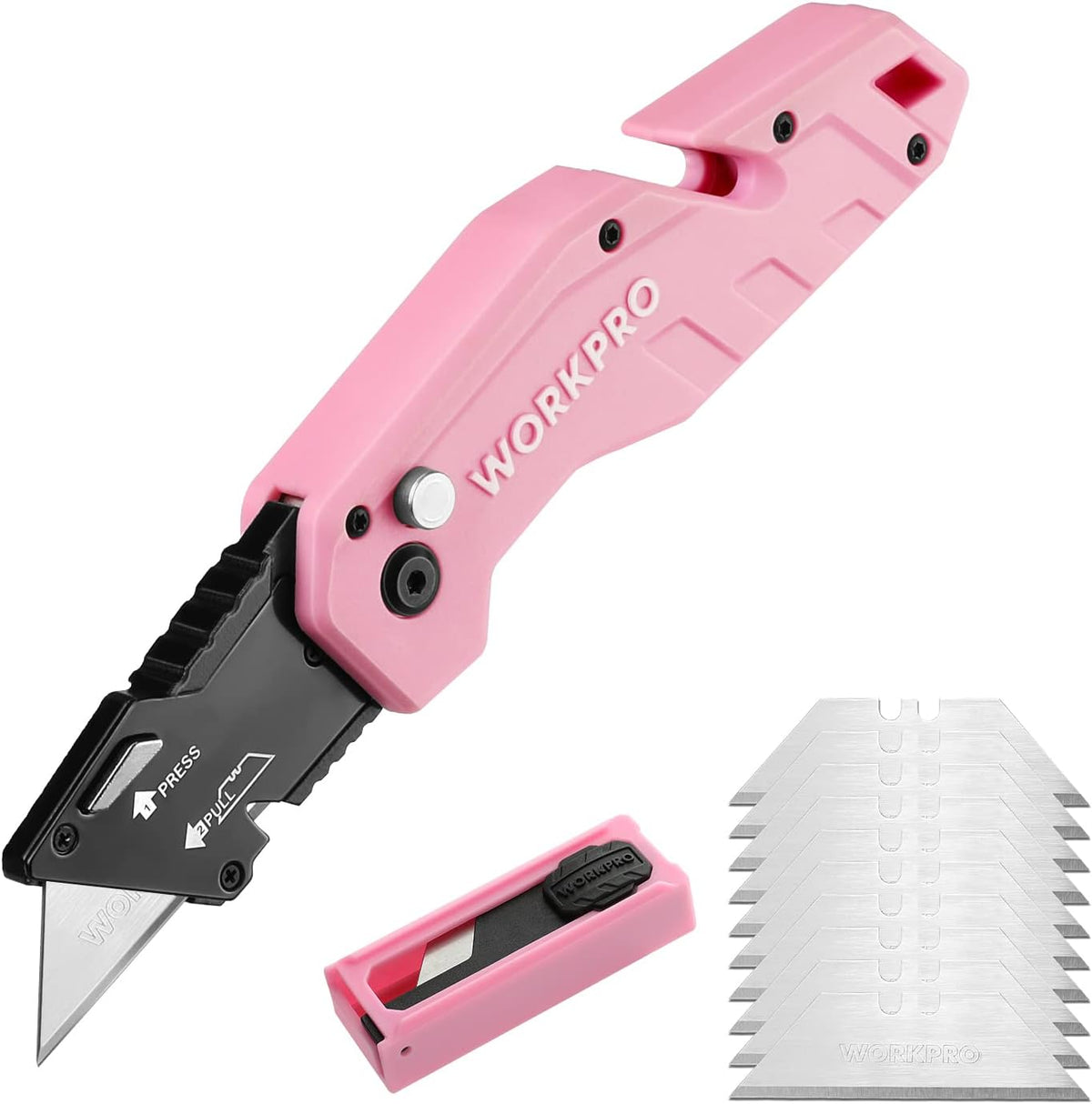 Folding Utility Knife, Quick Change Box Cutter, Pink