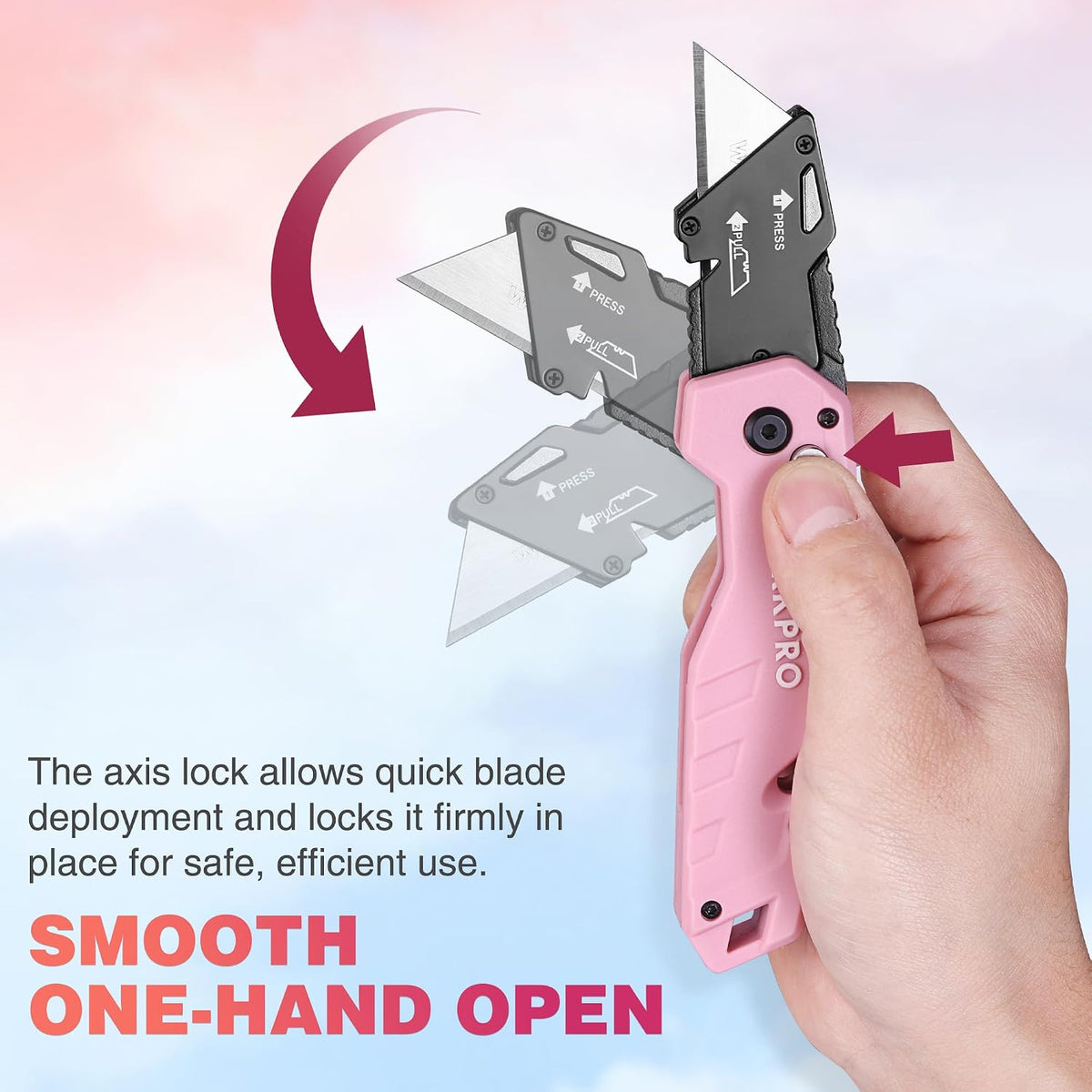 Folding Utility Knife, Quick Change Box Cutter, Pink