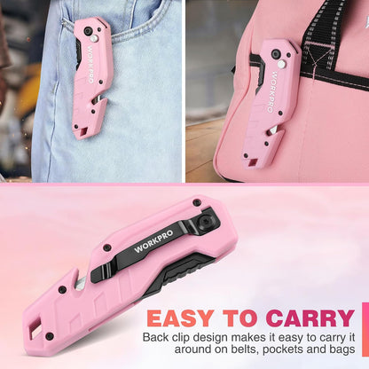 Folding Utility Knife, Quick Change Box Cutter, Pink