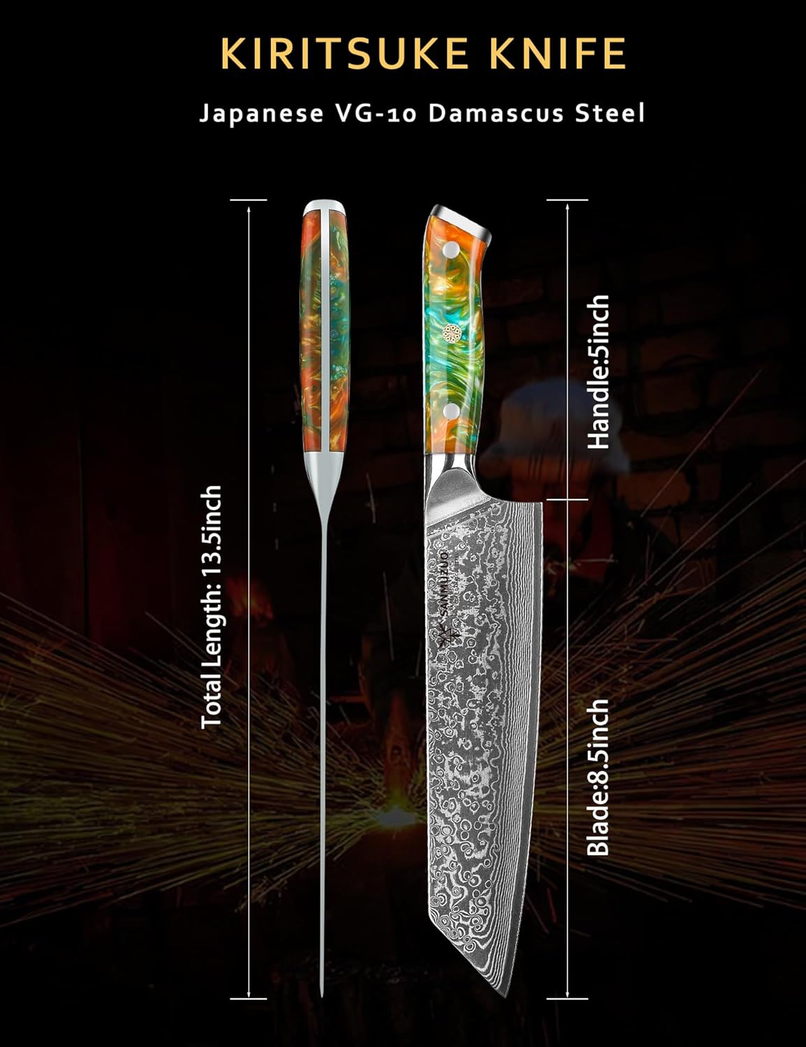 8.5 inch Kiritsuke Kitchen Chef Knife - 67 Layers Damascus Steel & Resin Handle - Xuan Series(Jade Green)