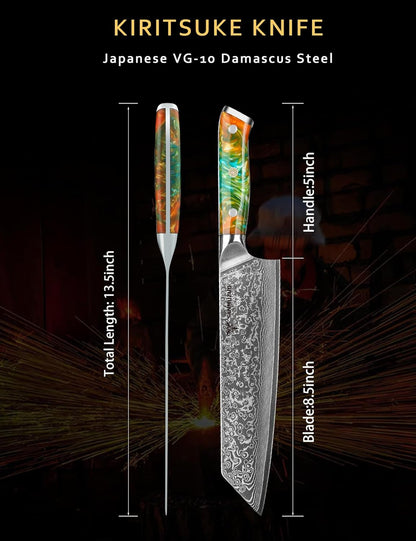 8.5 inch Kiritsuke Kitchen Chef Knife - 67 Layers Damascus Steel & Resin Handle - Xuan Series(Jade Green)