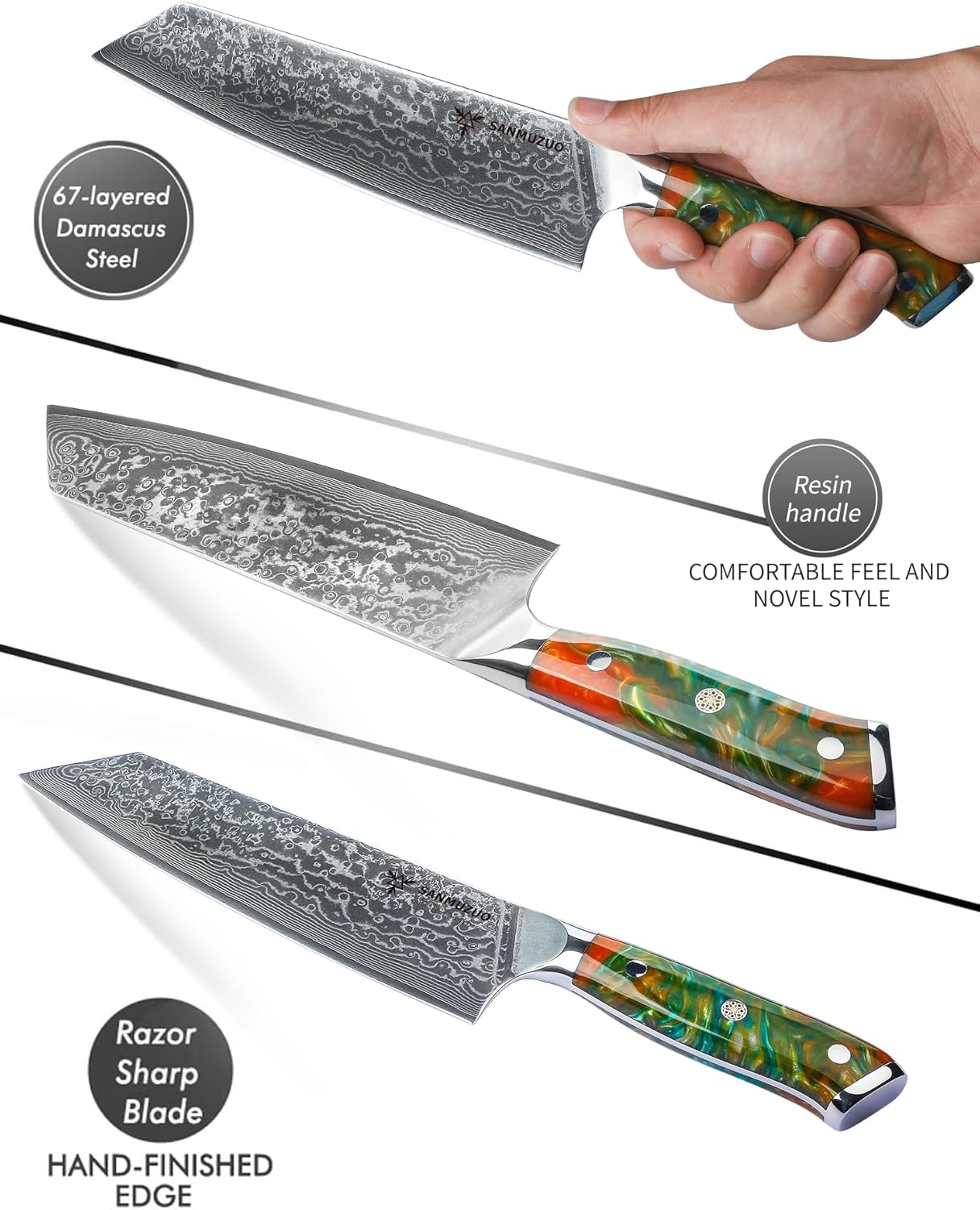 8.5 inch Kiritsuke Kitchen Chef Knife - 67 Layers Damascus Steel & Resin Handle - Xuan Series(Jade Green)