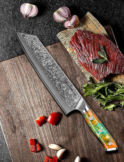 8.5 inch Kiritsuke Kitchen Chef Knife - 67 Layers Damascus Steel & Resin Handle - Xuan Series(Jade Green)