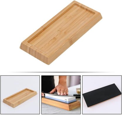 Bamboo Whetstone Anti-Slip Base 8.27 Inch Non-Slip Sharpening Stone Holder Stable Knife Sharpener Support for Kitchen Use