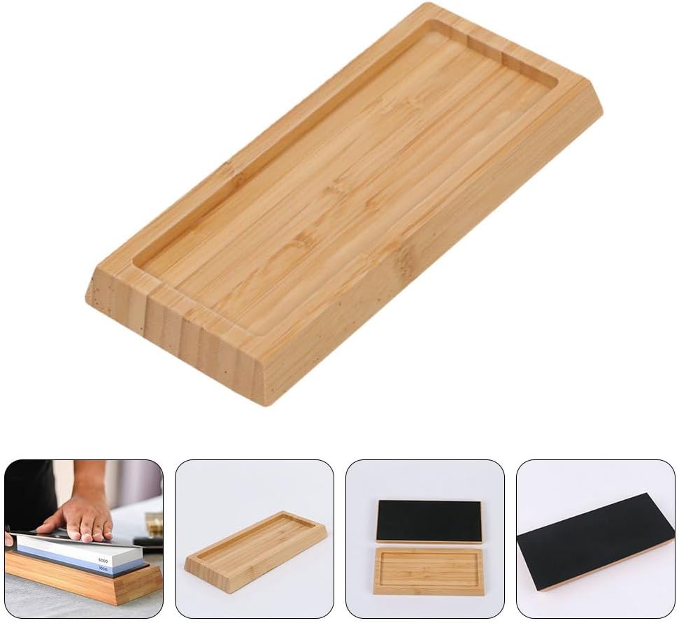 Bamboo Whetstone Anti-Slip Base 8.27 Inch Non-Slip Sharpening Stone Holder Stable Knife Sharpener Support for Kitchen Use