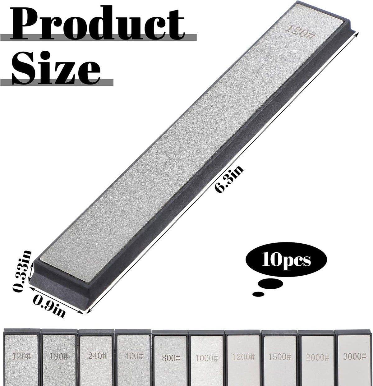 10 PCS Diamond Knife Sharpening Stones Set – 120# to 3000# Grit, Professional Whetstone Kit for Ruixin Sharpeners & Handheld Use – Non-Slip Base, Durable Diamond Plates for Kitchen & Outdoor Tools
