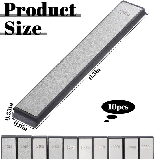 10 PCS Diamond Knife Sharpening Stones Set – 120# to 3000# Grit, Professional Whetstone Kit for Ruixin Sharpeners & Handheld Use – Non-Slip Base, Durable Diamond Plates for Kitchen & Outdoor Tools