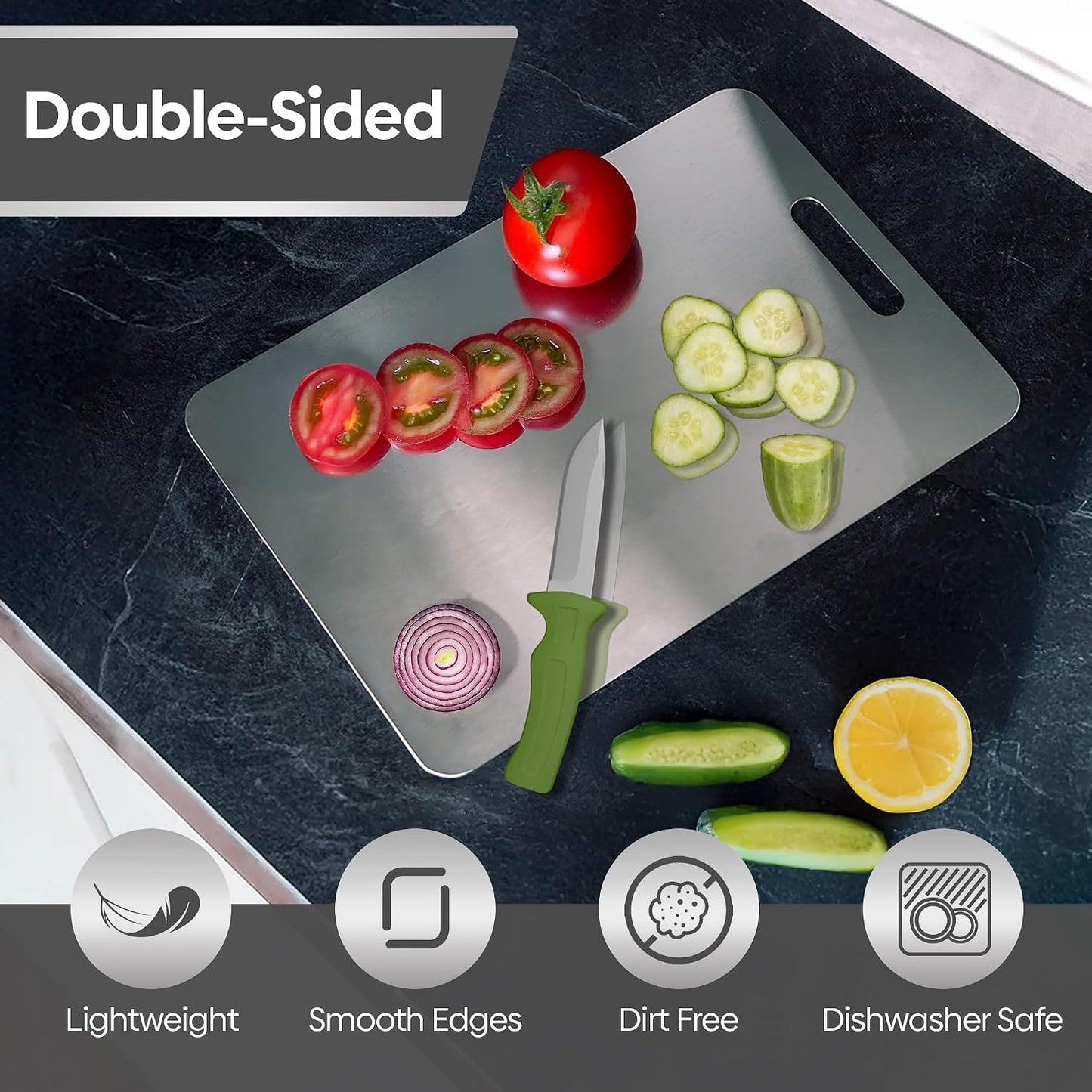 Pure 100% Titanium Cutting Board, Food-Grade & Knife-Friendly, Durable Double-Sided Design, Dishwasher Safe for Meat, Fish, Fruit & Vegetables (14 x 10)