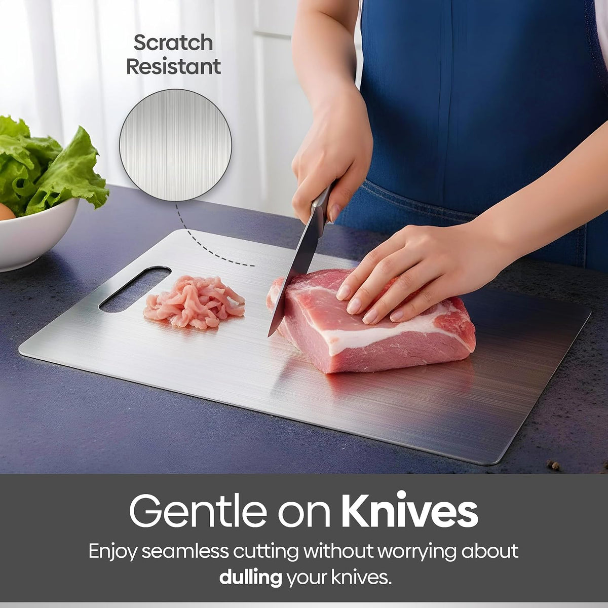 Pure 100% Titanium Cutting Board, Food-Grade & Knife-Friendly, Durable Double-Sided Design, Dishwasher Safe for Meat, Fish, Fruit & Vegetables (14 x 10)
