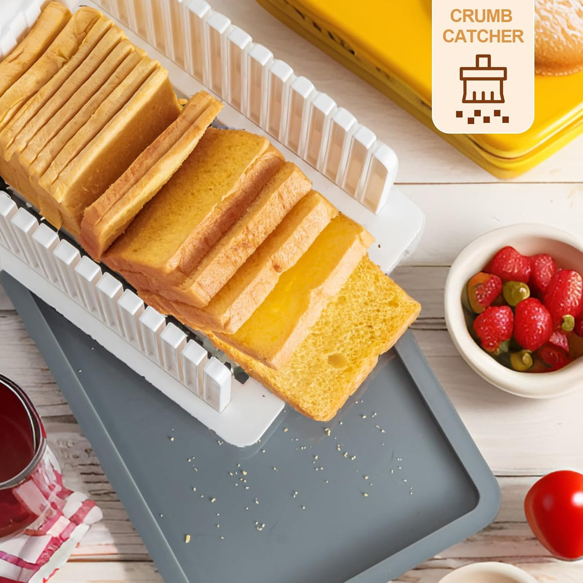Heavily Upgraded Bread Slicer for Homemade Bread, Foldable plastic bread slicer, Adjustable width and guide rail, Suitable for homemade bread, sandwiches, bagels and cakes, Dishwasher Safe
