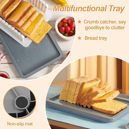 Heavily Upgraded Bread Slicer for Homemade Bread, Foldable plastic bread slicer, Adjustable width and guide rail, Suitable for homemade bread, sandwiches, bagels and cakes, Dishwasher Safe
