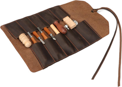 Full Leather Knife Roll Carving Tool Organizer Craft Carrier Storage Bag Case with 10 Slots