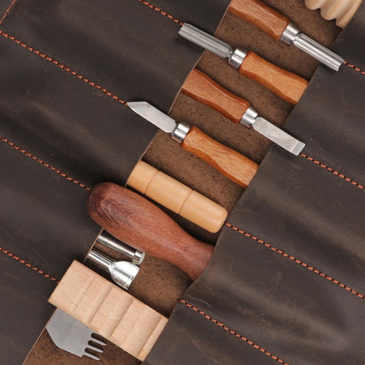 Full Leather Knife Roll Carving Tool Organizer Craft Carrier Storage Bag Case with 10 Slots