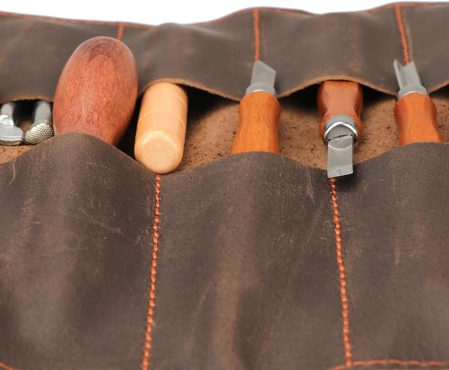 Full Leather Knife Roll Carving Tool Organizer Craft Carrier Storage Bag Case with 10 Slots